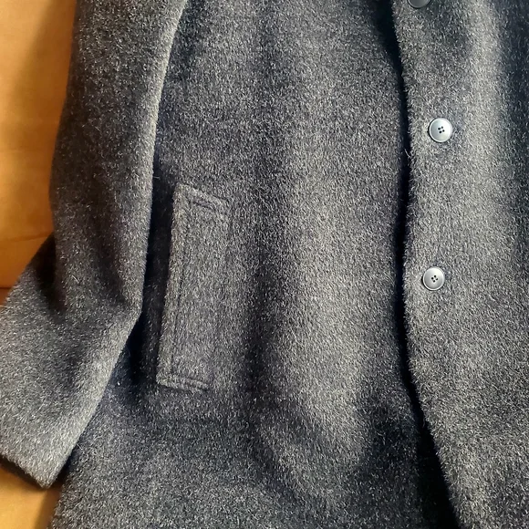Mens Alpaca, Black/Gray Wool, XL Overcoat, W/Black Satin Lining & Button Front
